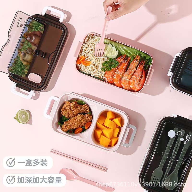 Double-layer bento box, office worker fat-reducing meal, compartments lunch box, microwave oven-safe, large-capacity lunch box pic 2