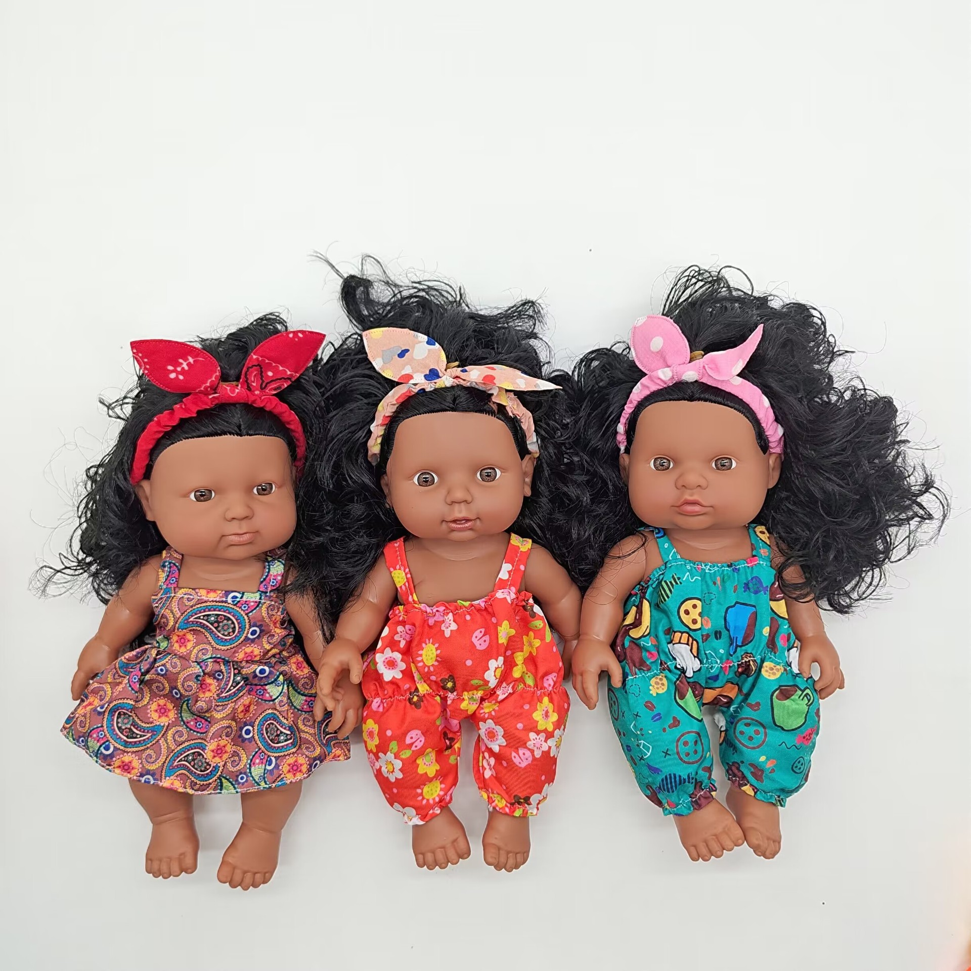 18-33CM Black doll, full-body vinyl rebirth doll, soft vinyl simulation baby, African doll, music doll pic 26