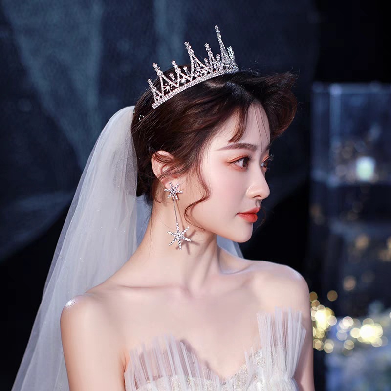 Nuevo estilo estilo coreano sen set atmósfera lujo vestido de novia accesorios mujer cristal diamante corona de pelo novia pic 19