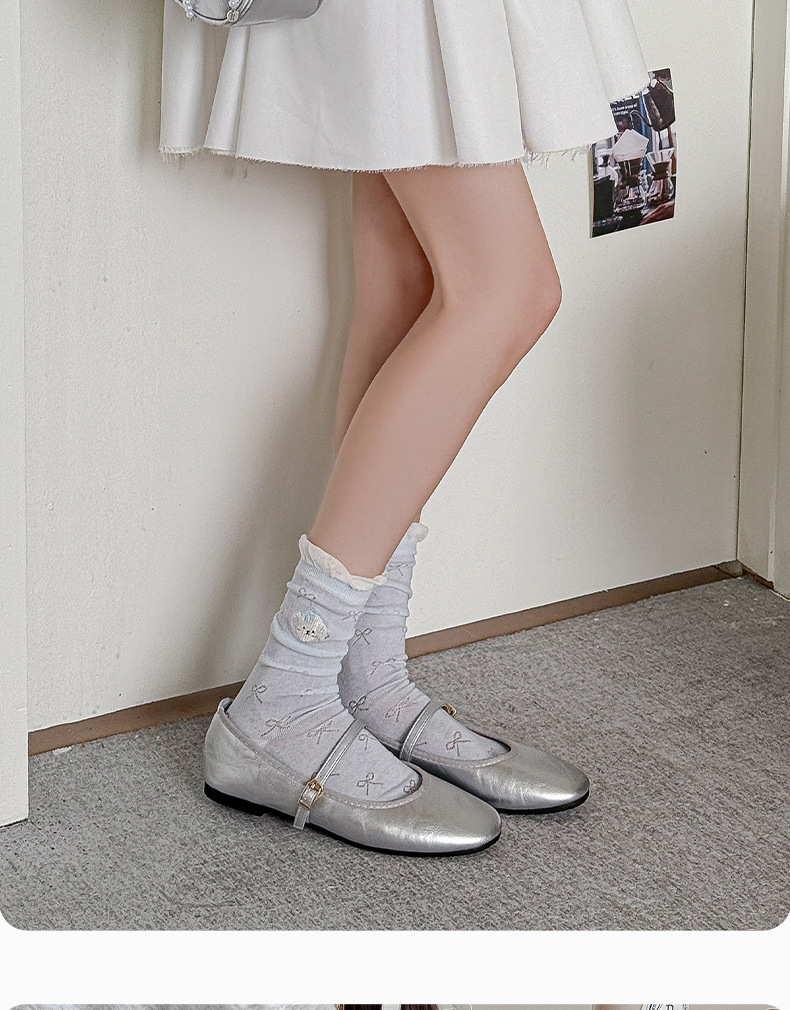 袜子女夏季薄款堆堆袜纯色纯棉无骨ins刺绣网眼透气吸汗中筒袜详情23