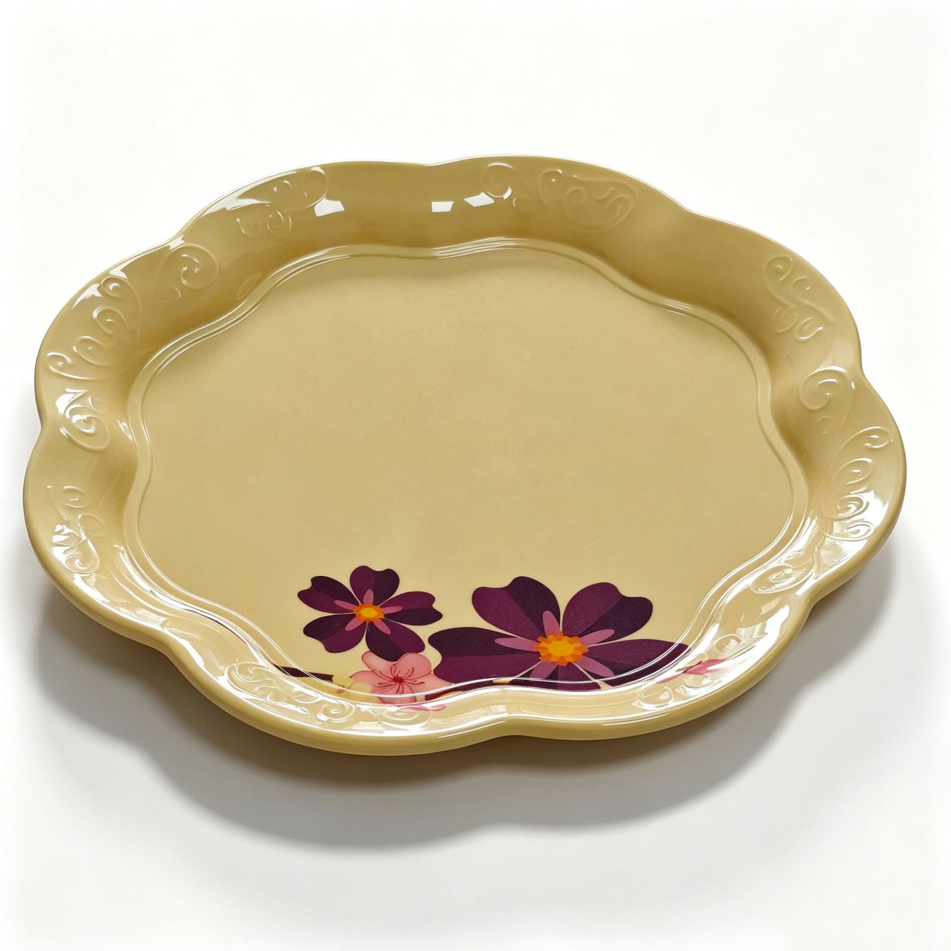 Commercial melamine yellow printed lace plate, scratch-resistant imitation porcelain, specially designed for hotel banquet display, plating and commemoration pic 4