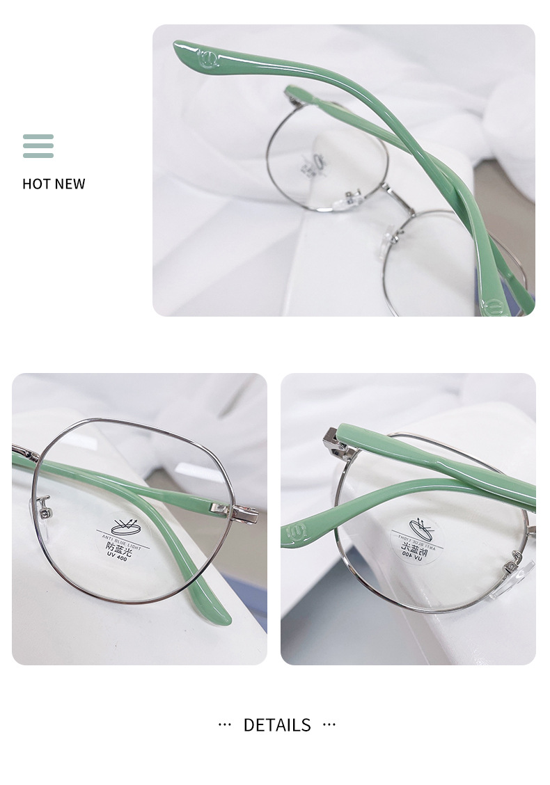 新款金属防蓝光近视眼镜时尚复古圆形眼镜框女ins简约轻盈平光镜详情9