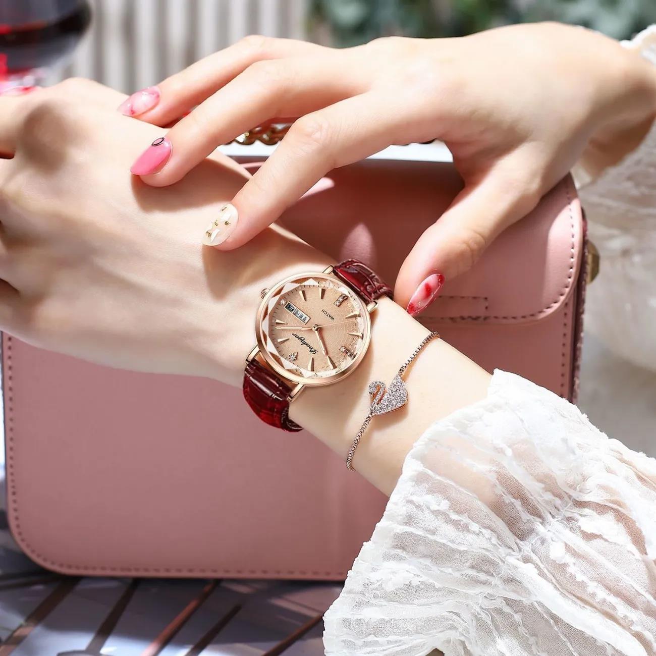 柏达茄新款防水夜光女士手表女学生韩版潮流双日历石英腕表超薄款详情13