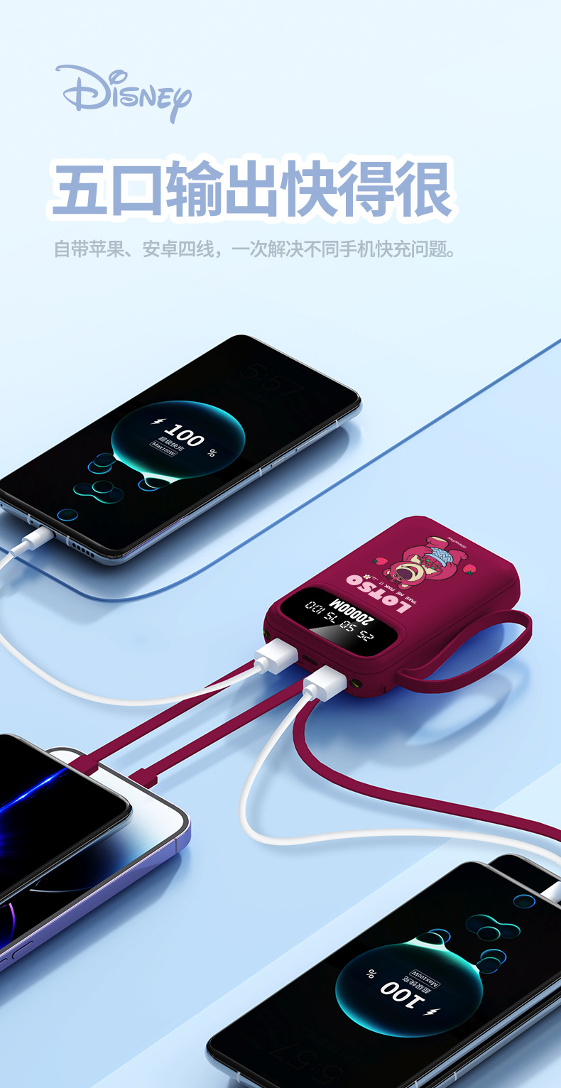 Disney-authorized power bank with a capacity of 10,000 mah, featuring four-wire fast charging and digital display, is a compact and portable power bank with 3C certification. Wholesale price from the original factory pic 10