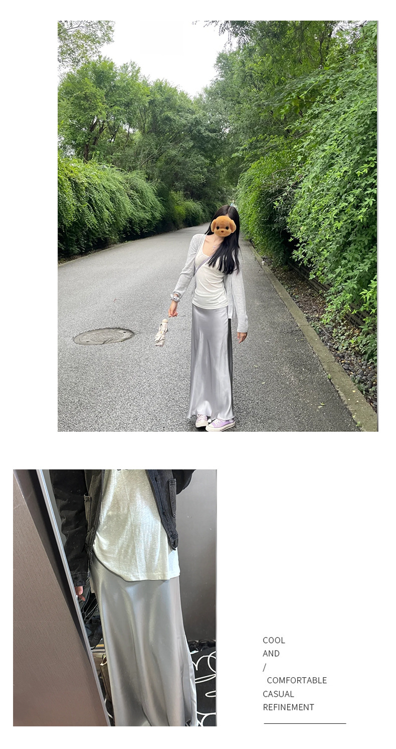 Purple high-end acetate satin half skirt for women, autumn flowing and flowing long dress, slimming A-line fishtail skirt pic 14