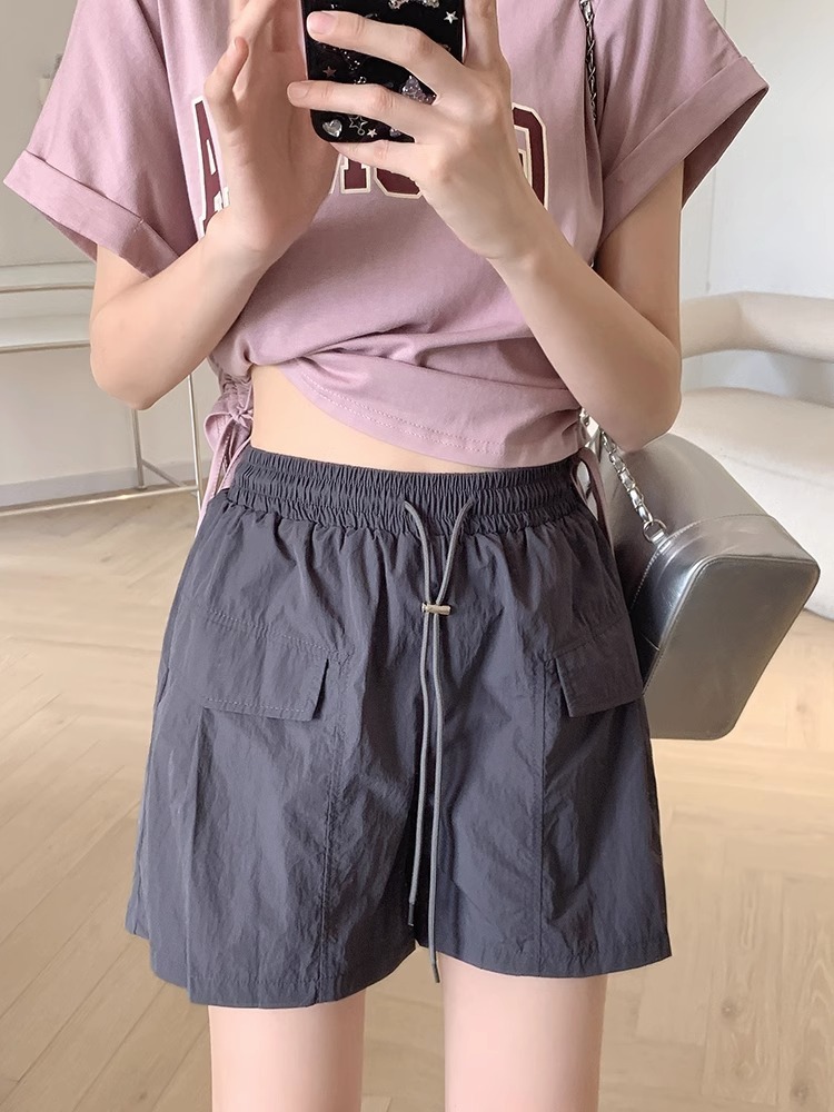 工装阔腿短裤女夏季2023新款高腰抽绳宽松直筒裤显廋A字短裤子ins详情8
