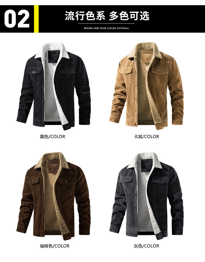 A multi-bag winter loose, retro pure cotton corduroy jacket with fleece for young men crossing borders from Europe and America, a warm cotton-padded jacket for export pic 1