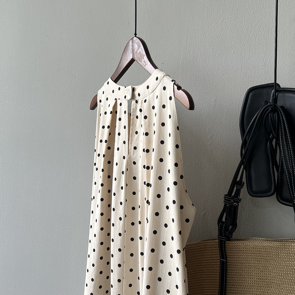 言双 波点无袖连衣裙2024夏季新款韩系圆领a字气质背心裙82016 pic 48
