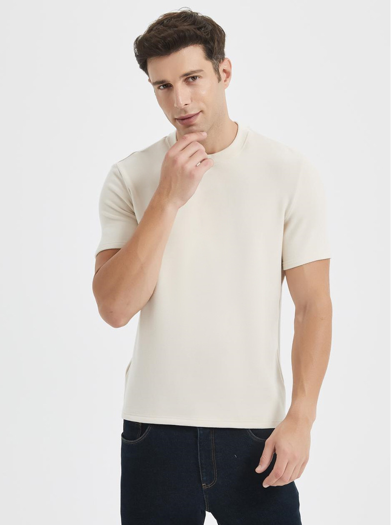 Genuine Fleece Yifei warm short-sleeved T-shirt for men, round-neck long-staple cotton acrylic 5A antibacterial winter warm T-shirt for men pic 54