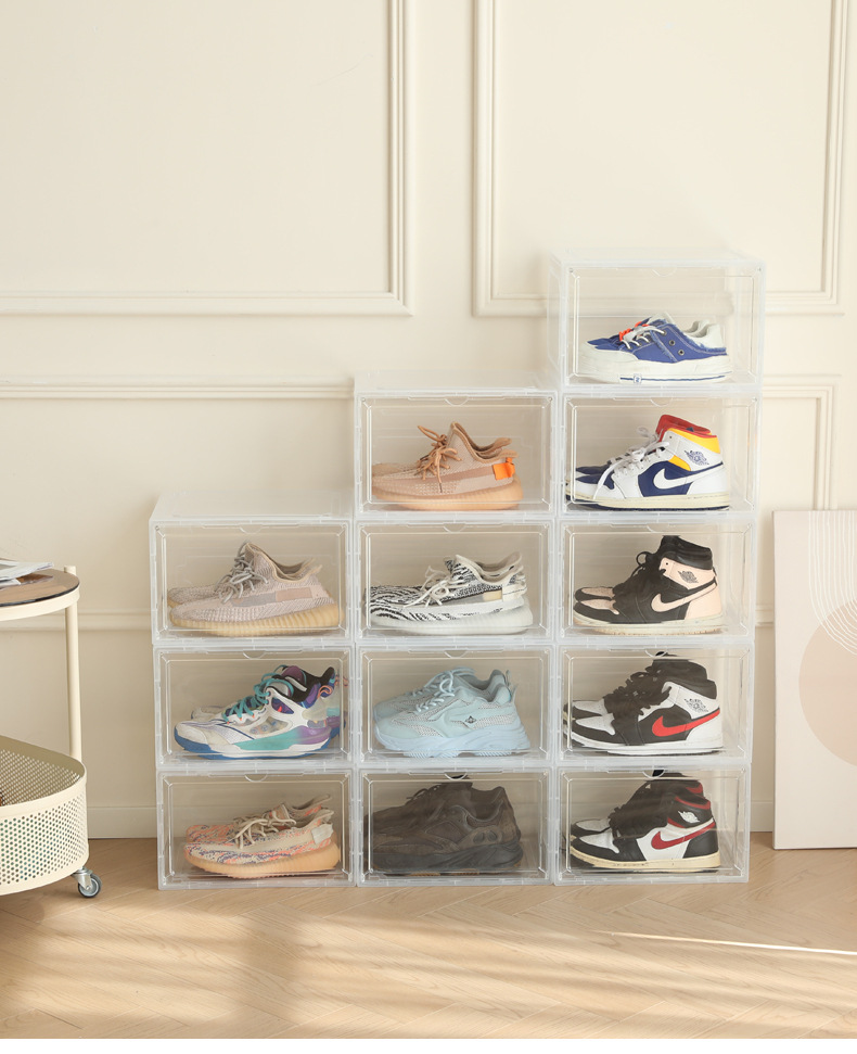 新款侧开透明篮球鞋盒 亚克力磁吸可折叠翻盖收纳鞋盒鞋子收纳盒详情13