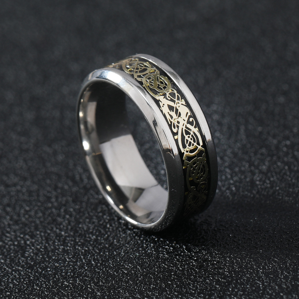 跨境热卖新品锈钢多色饰品 龙纹 龙片欧美时尚男士戒指源头厂家详情8