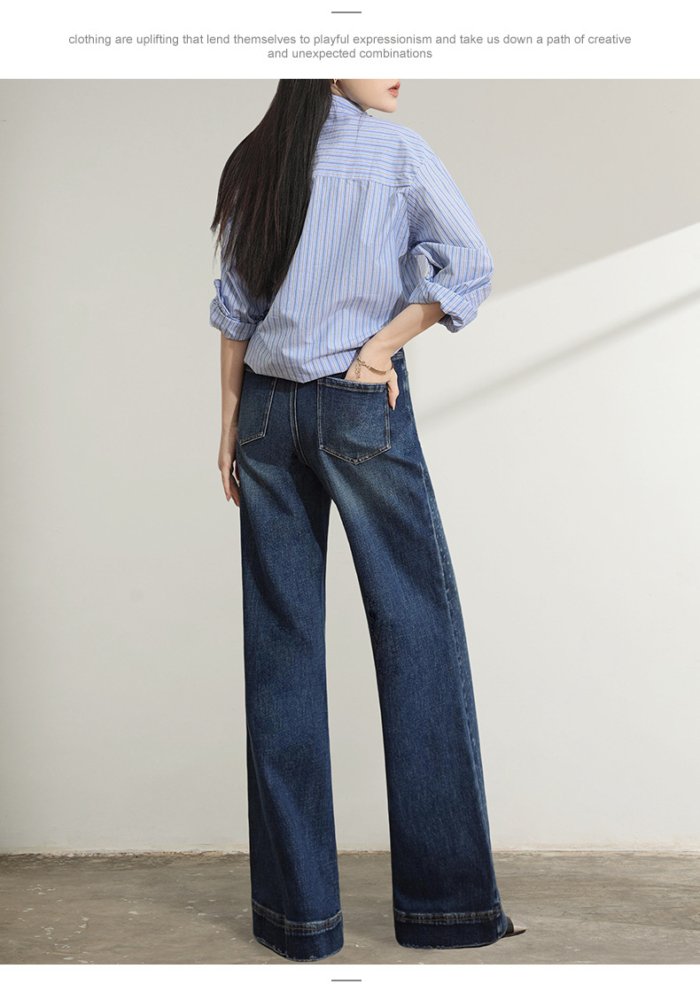 厂家直销新款复古蓝波点牛仔裤女设计感小众高腰宽松显瘦筒喇裤潮详情13