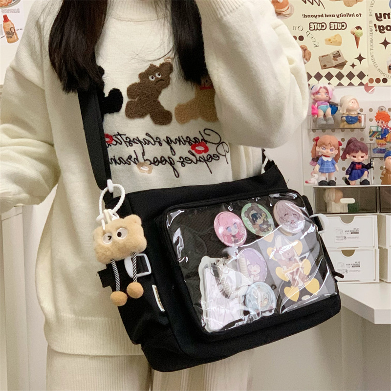 学院风痛包日系ins透明书包大容量简约单肩斜挎包时尚少女邮差包详情25