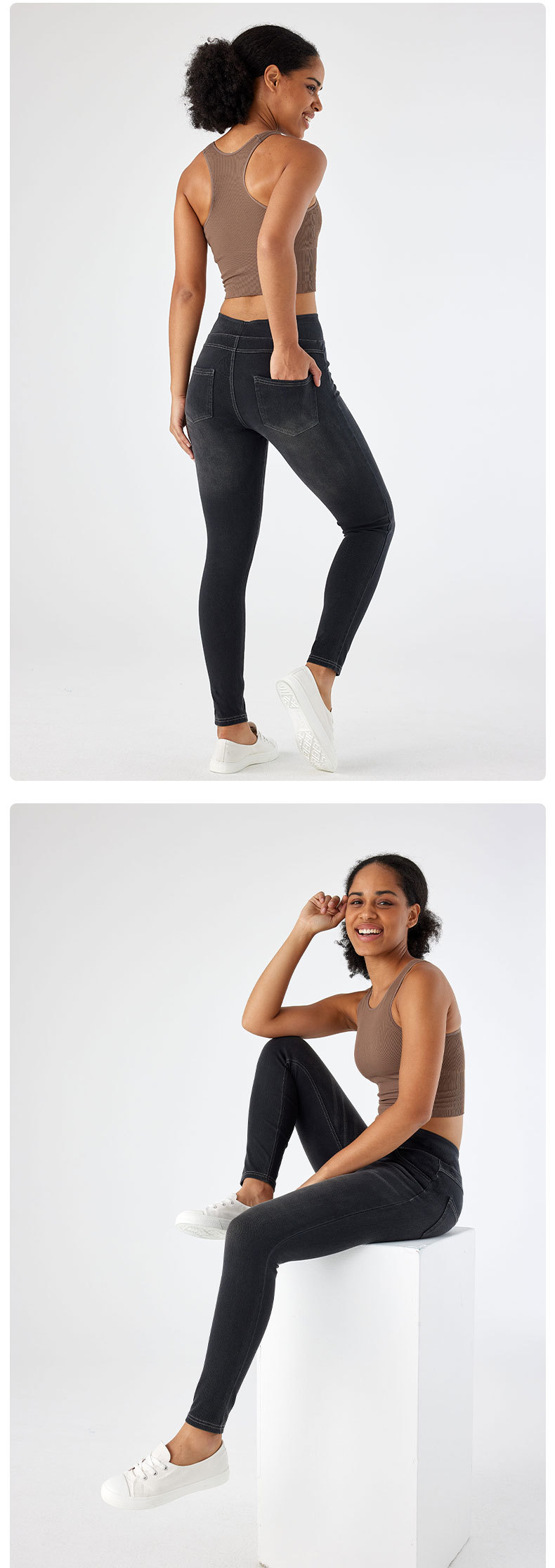 Cross-border new cat-beard monkey high-waisted yoga jeans for women to look slimmer, tight pocket straight leg, outerwear fitness pants pic 31