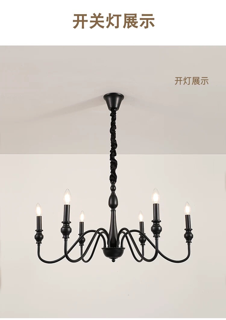 American retro candle chandelier, main light in the hall, black retro living room, French chandelier, new bedroom, Zhongshan lamp pic 12