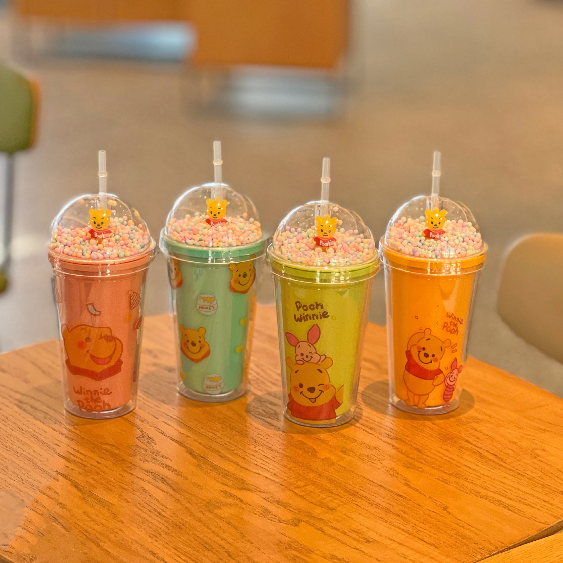 跨境新款冰裂碎冰杯双层塑料水杯批发网红卡通小熊塑料吸管杯茶杯详情5