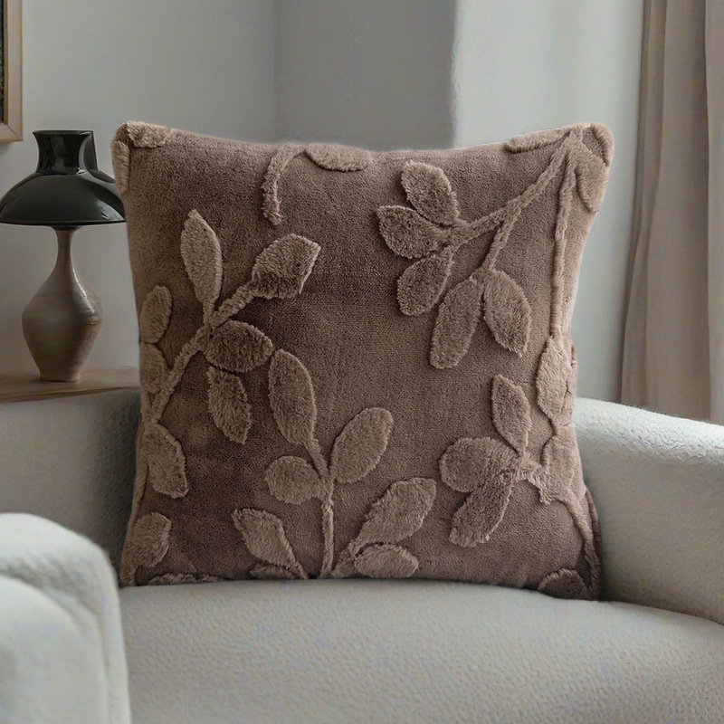 Faux plush jacquard pillow, solid-color simple home sofa pillow cover, three-dimensional leaf pattern living room sofa pillow pic 5