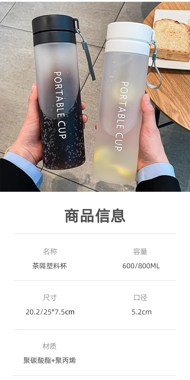 Summer new high appearance level water cup for male students, simple Korean version portable cup, large capacity, anti-drop plastic cup pic 1