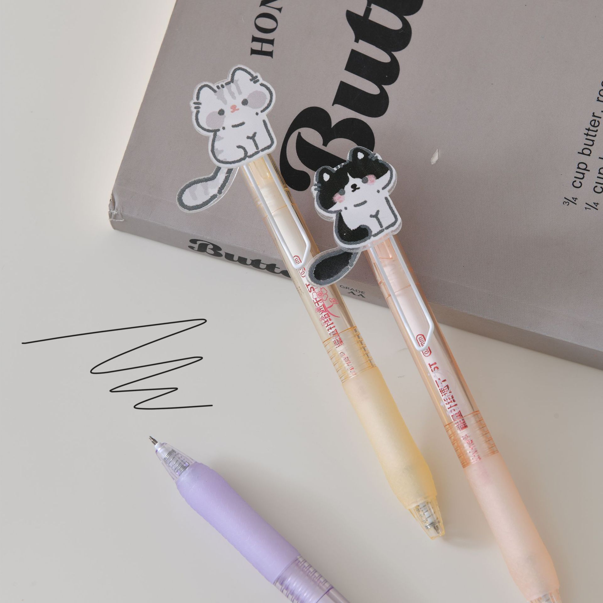 New cat tail press gel pen 0.5mm black pen, smooth and cute design for exam writing, anti-slip handle stationery pen pic 7