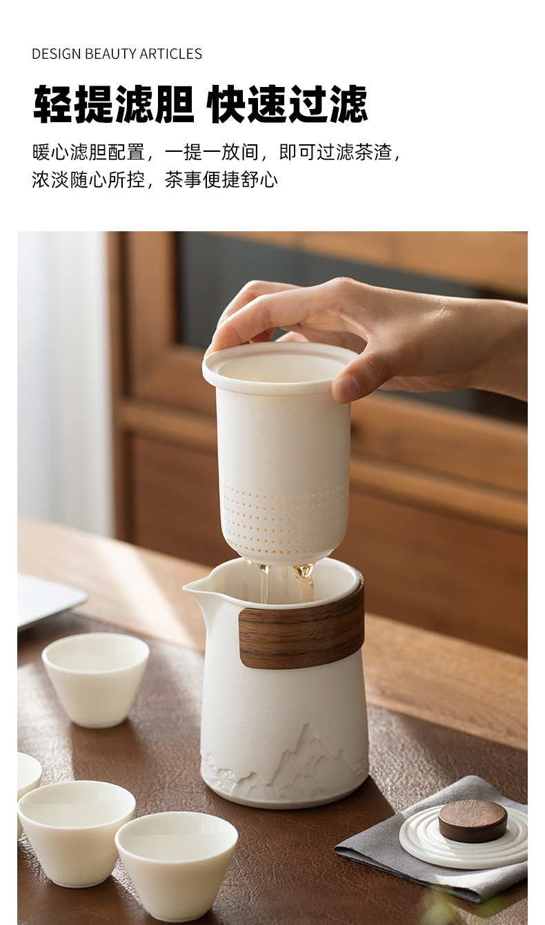 White porcelain portable outdoor travel tea set, one pot with six cups, household quick customer cups, company business gift printing pic 11