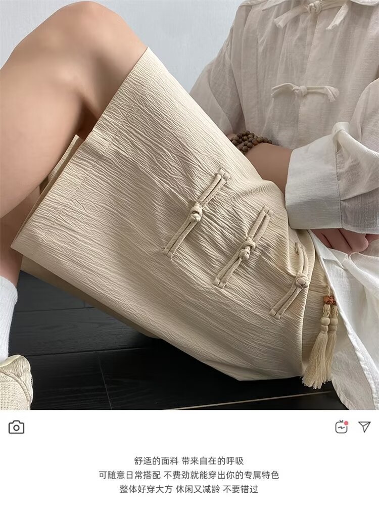 国潮国风新中式盘扣休闲短裤夏季新款男士外穿短裤休闲宽松5分中裤子详情1