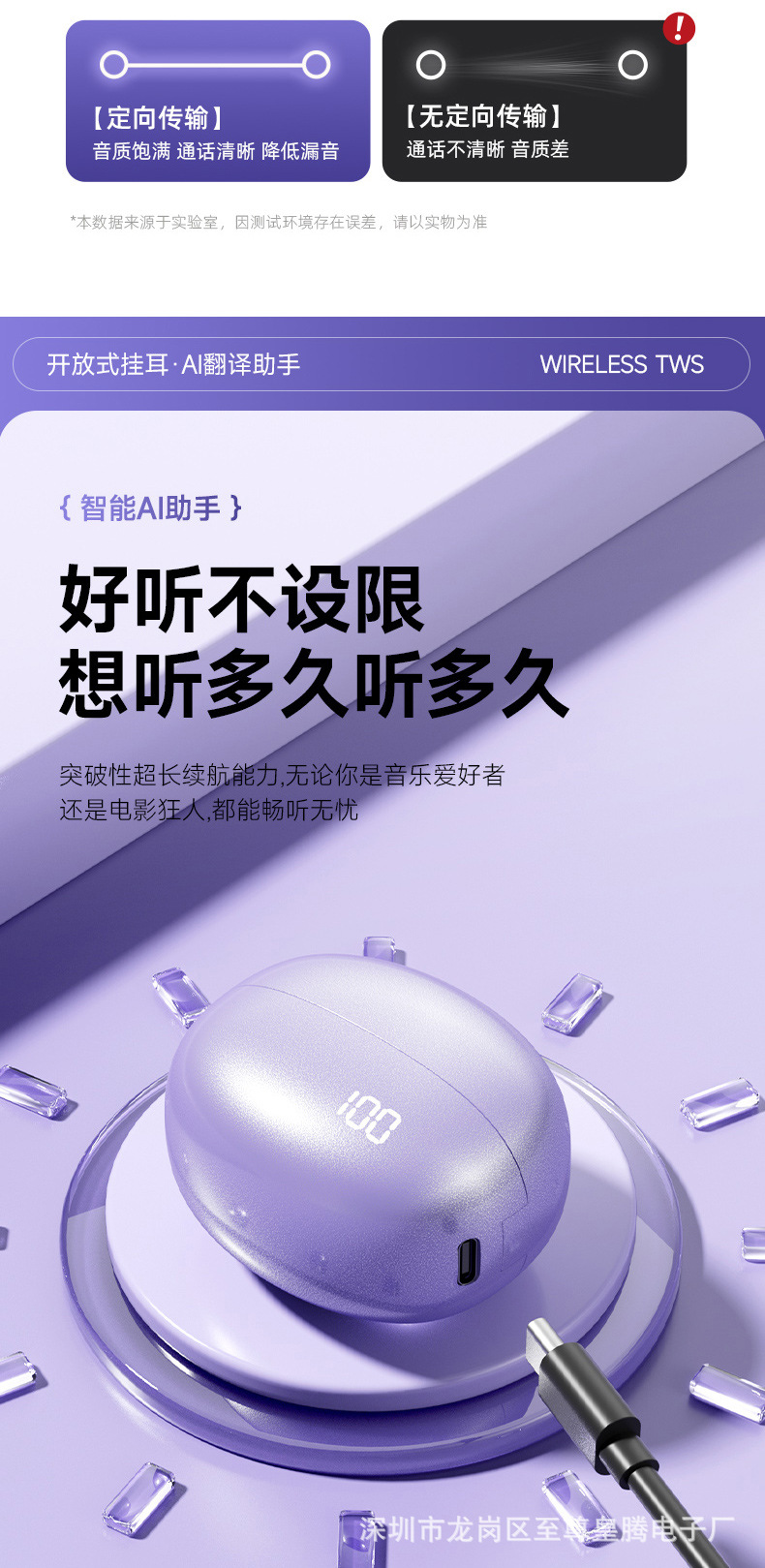 AI intelligent translation, wireless Bluetooth headphones, long battery life, high appearance level, electroplated gray, sports ear-hanging style simultaneous interpretation pic 13