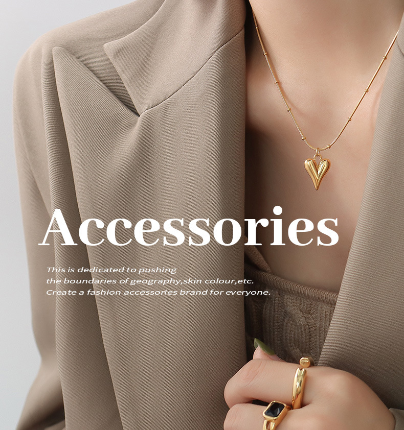 French ins trend cold style light luxury fashion simple heart-shaped necklace, titanium steel plated with 18K real gold, P575 pic 20