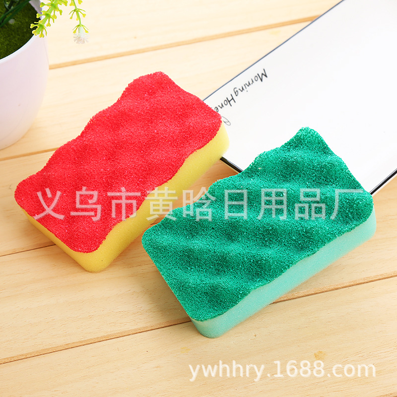 【 Chi Jia 】 Thickened double-sided sponge, diamond sand sponge block, kitchen cleaning, pot scrubbing, bowl scrubbing, water absorption and bubbling pic 4