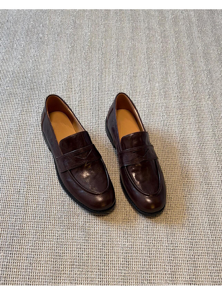 羊皮版~复古真皮一脚蹬懒人鞋女粗跟平底单鞋英伦风小皮鞋乐福鞋详情23