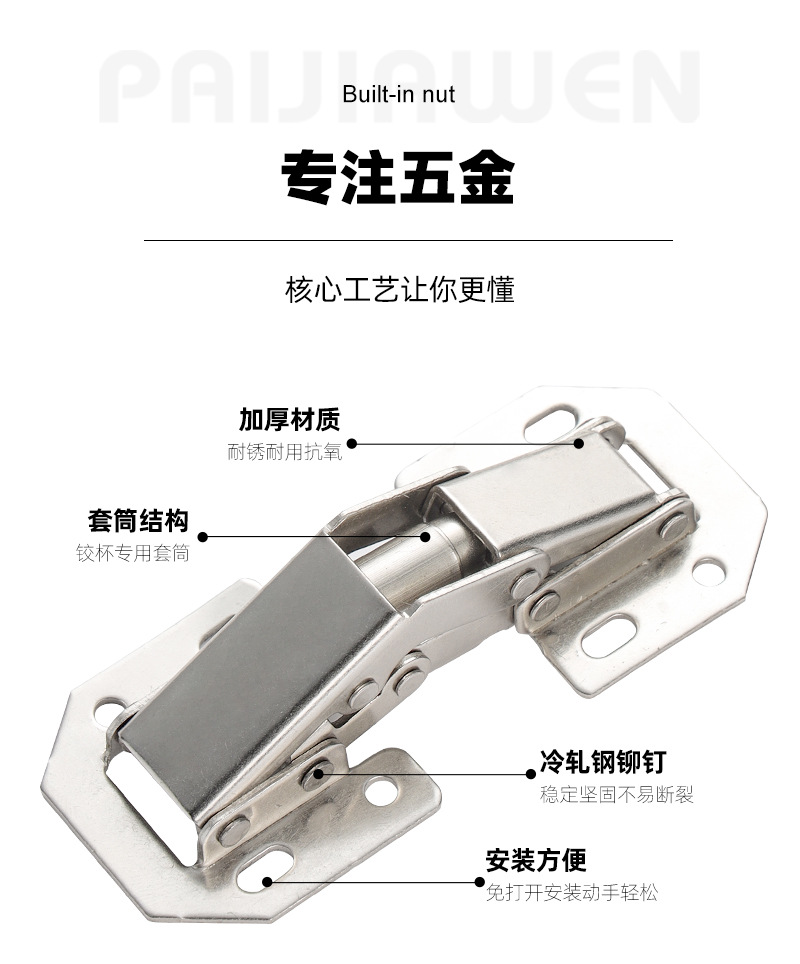 明装铰链175度3寸4寸5寸青蛙免开孔橱柜槽柜门家具缓冲合页小五金详情9