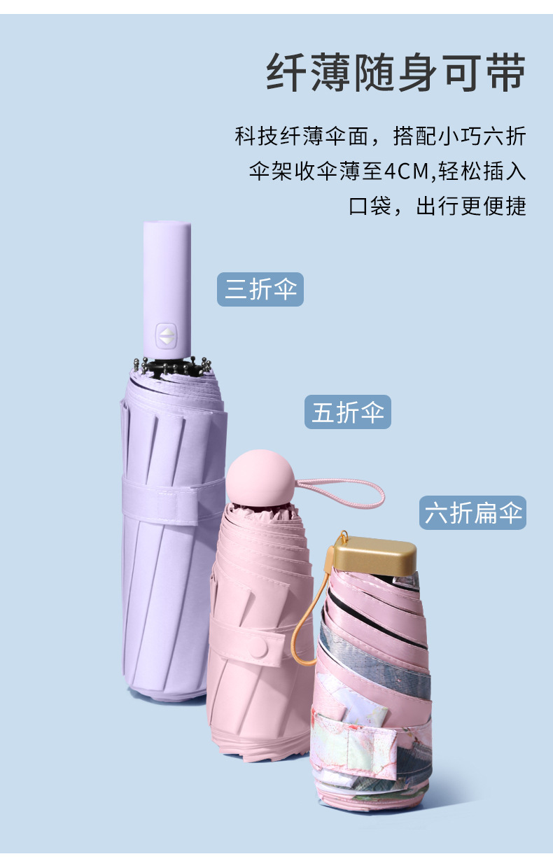 黑胶防晒紫外线遮阳伞迷你折叠雨伞小巧便捷胶囊晴雨伞六折太阳伞详情40