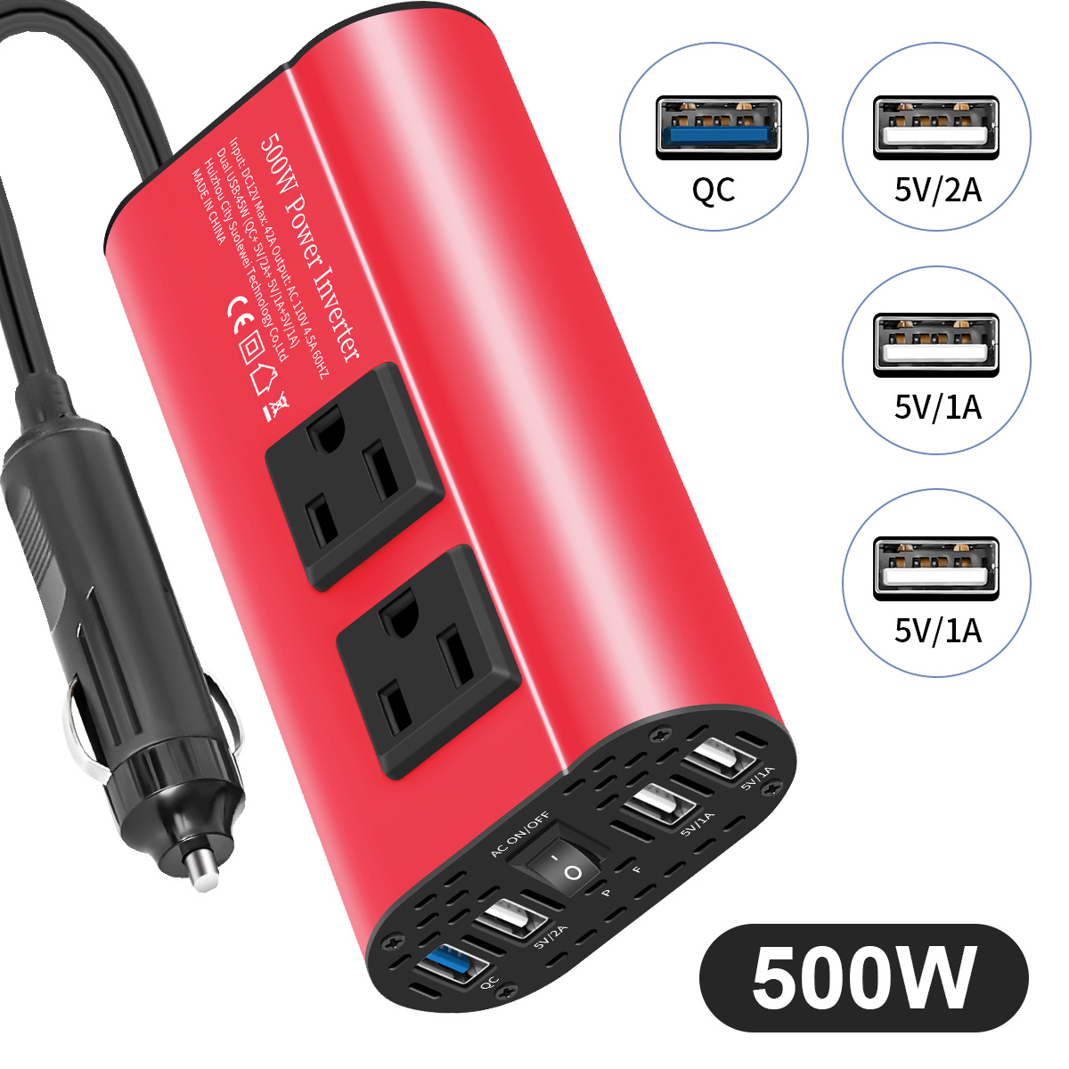 跨境专供欧/美逆变器修正弦波300/500W车载电源转换器12V转220V详情1