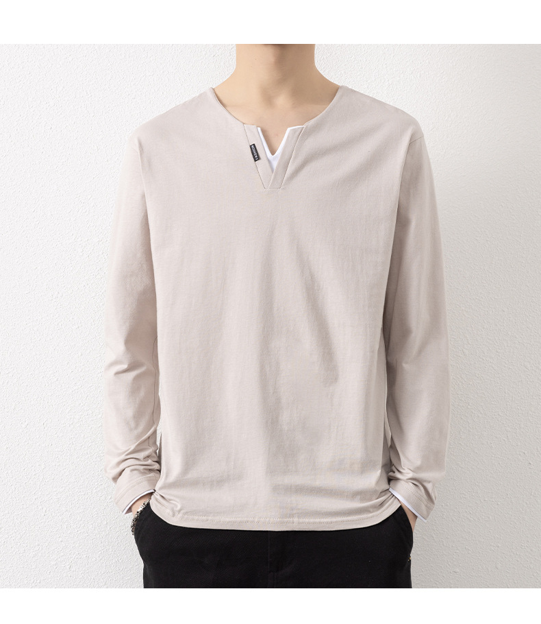 Two V-neck long-sleeved T-shirts for men, a thin spring and autumn top, pure cotton outerwear, a long Johns, a sweatshirt, and a casual base layer pic 11