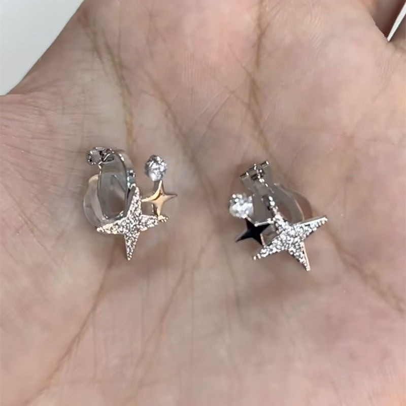 Sweet and cool girl, asymmetrical smog blue butterfly ear clips, niche style, high-end feel, simple and light luxury, no ear piercings earrings pic 1