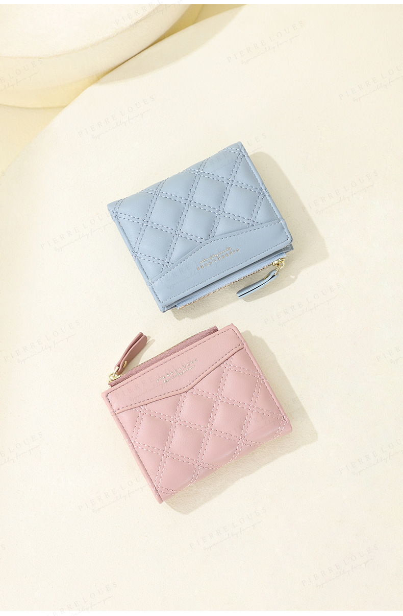 A fashionable new diamond-patterned student high-end wallet with a Korean InS-style short zipper and large capacity for women pic 15