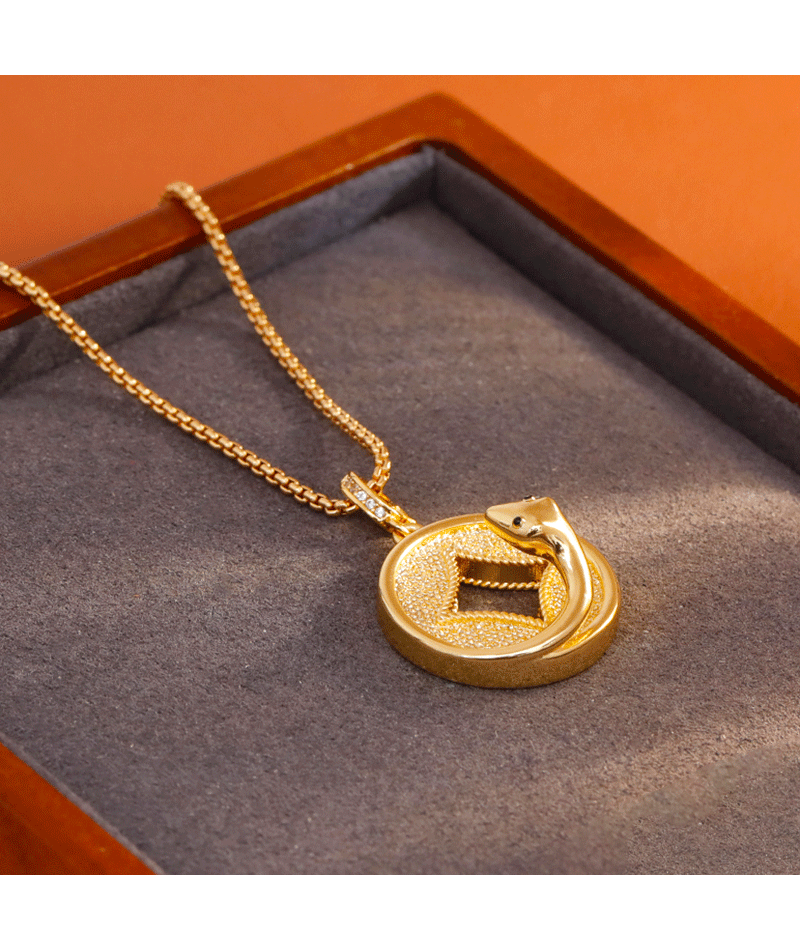 Hyacinth serpiente año bronce collar de dinero moda personalidad cobre chapado en oro diseño único collar sentido serpiente año tiene buena suerte a menudo en la cadena de clavícula 2025 nuevo colgante pic 6