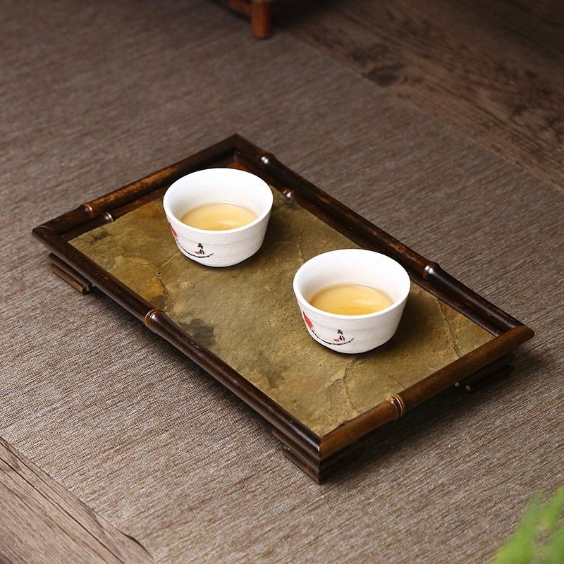 安吉梅鹿竹石面茶托盘 石面茶盘 石头制作竹工艺品 斑竹大漆国潮制品详情30