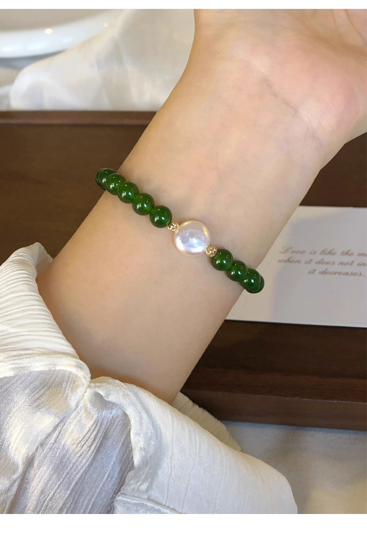 绿玉髓异形巴洛克淡水珍珠手链弹力可调节串珠小众新中式玛瑙手链详情7