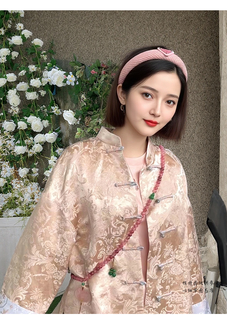 秋冬新中式国风外套女文艺复古长袖上衣桑蚕丝真丝香云纱提花开衫详情3