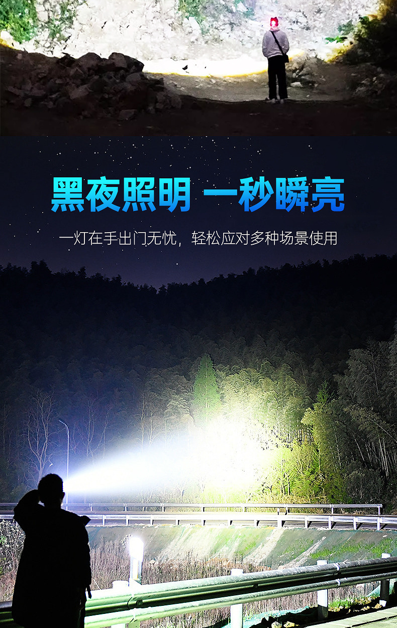 Aluminum alloy headlamp, dual lithium battery, outdoor strong light, waterproof LED charging head-mounted camping fishing searchlight, daily necessities lighting flashlight pic 9