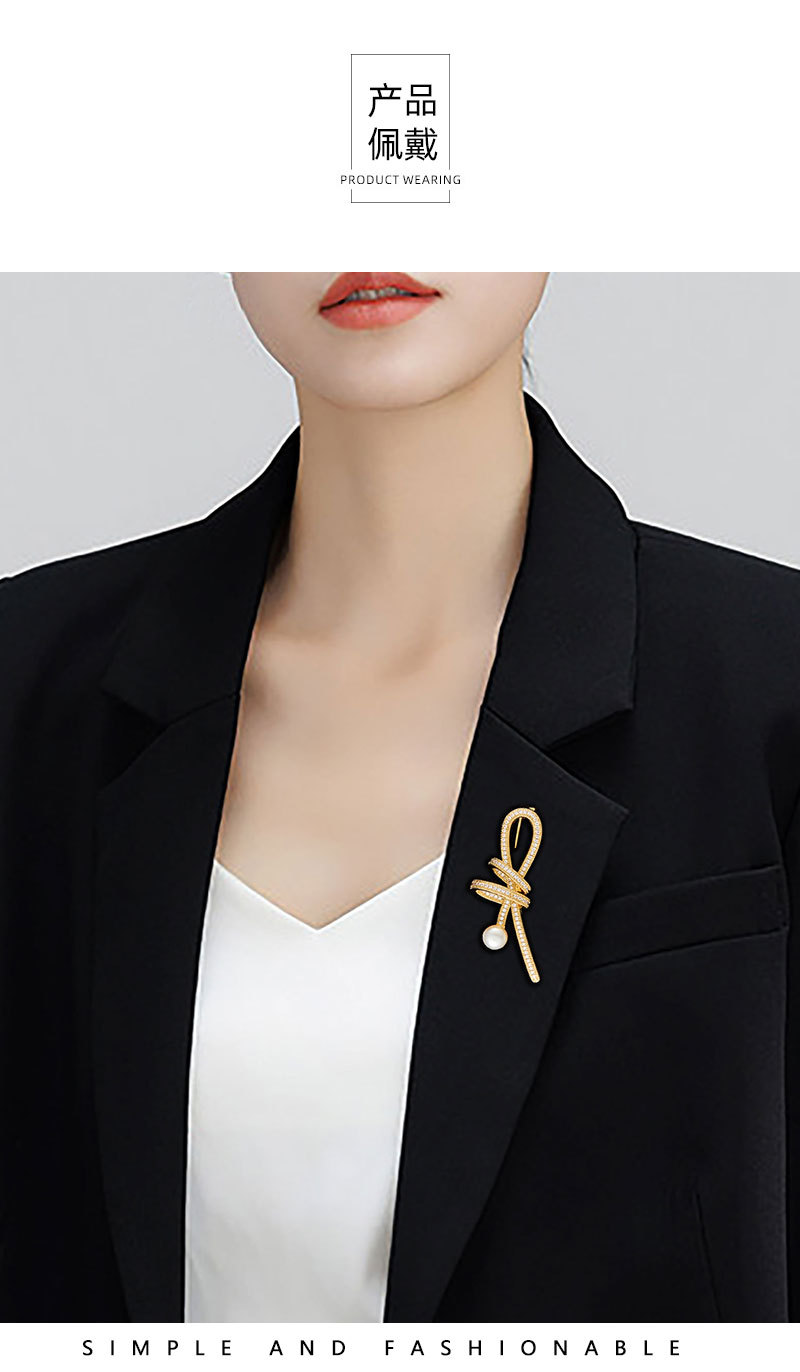 流光璀璨微镶满锆丝带结胸针时尚优雅淡水珍珠衣饰胸花百搭女别针详情7