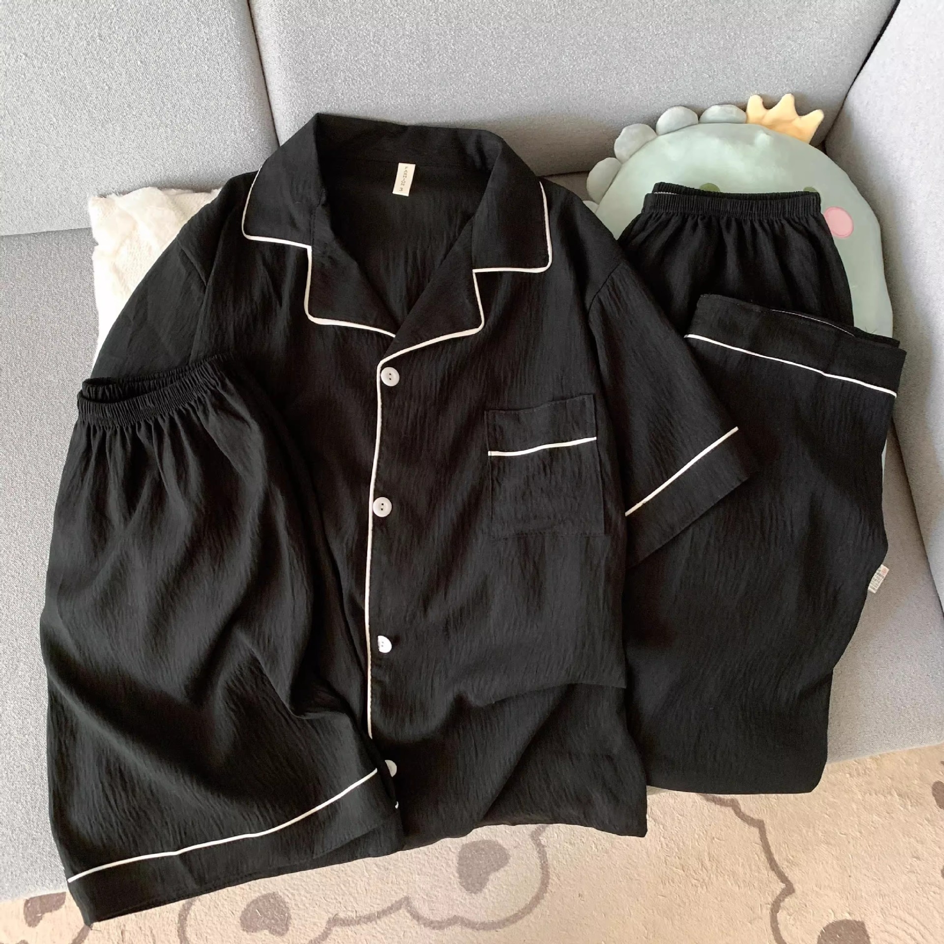 云朵纯棉纱男士睡衣夏季短袖简约纯色高级感可外穿家居服三件套装详情7