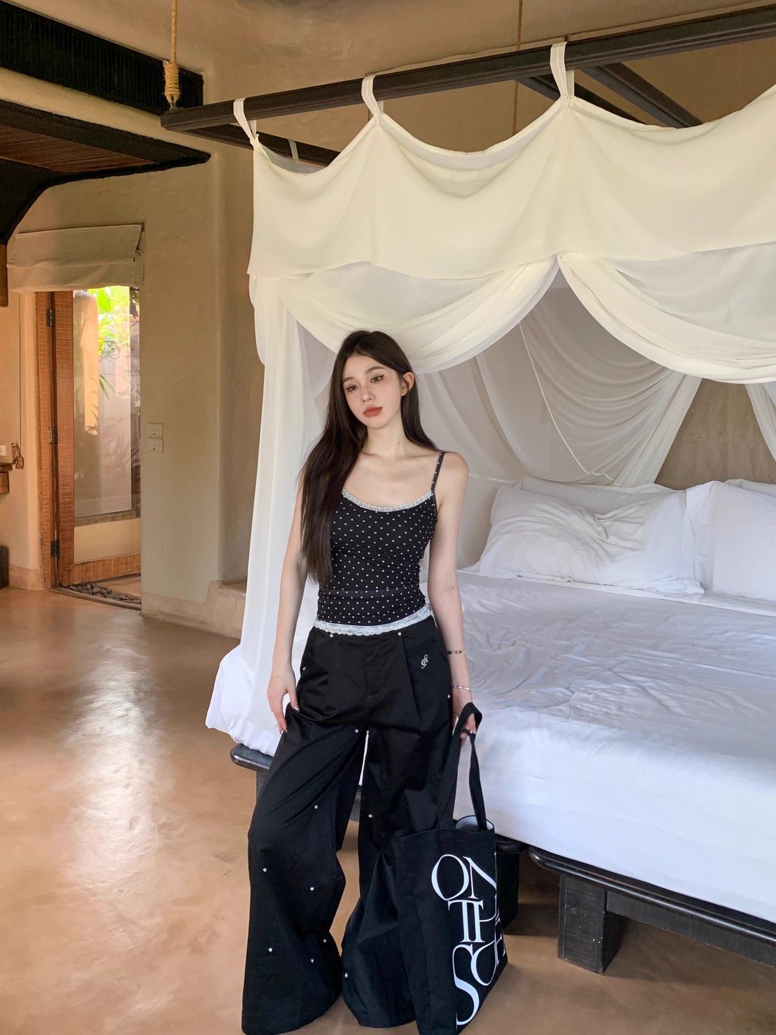 简漫妮辣妹内搭纯欲外穿少女吊带显瘦修身蕾丝拼接波点学生背心夏详情7