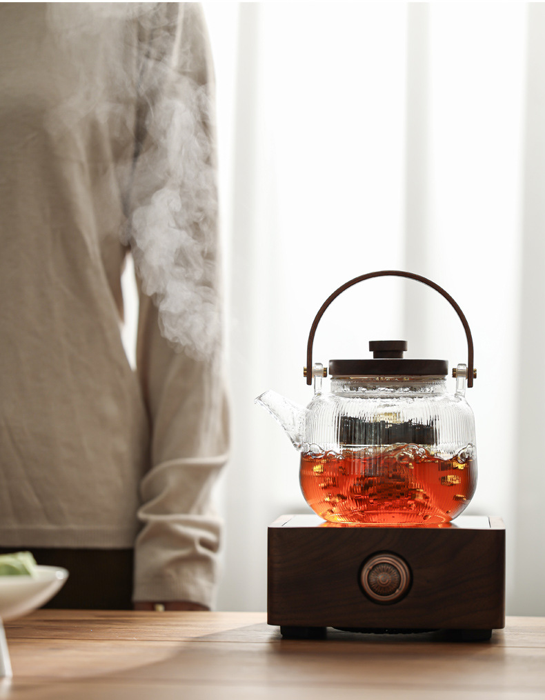 胡桃木电陶炉围炉煮茶器具家用室内全套烤火炉煮茶具套装玻璃茶壶详情20