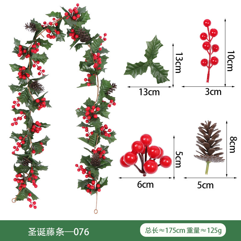 亚马逊新款圣诞气氛布置仿真藤蔓红果藤条家居装饰办公圣诞装饰品节日氛围详情23