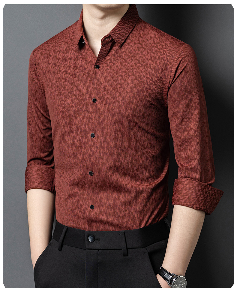 2025年春秋新款印花衬衫男长袖轻熟休闲中年百搭翻领男士衬衫批发详情18