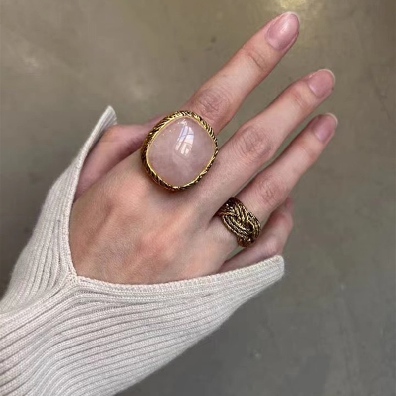 法国时尚小众设计师戒指时髦复古麻花缠绕金属感链条麦穗编织指环详情2