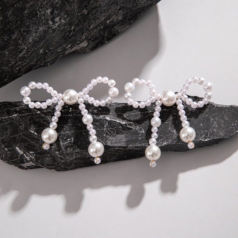 欧美跨境时尚镶钻大蝴蝶耳坠气质高级感桃心蝴蝶结仿珍珠耳饰女详情14