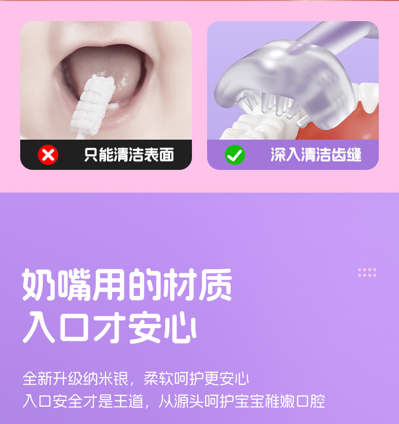 婴儿牙刷婴幼儿乳牙硅胶新生宝宝刷牙用0-1岁舌苔口腔清洁三支装详情7