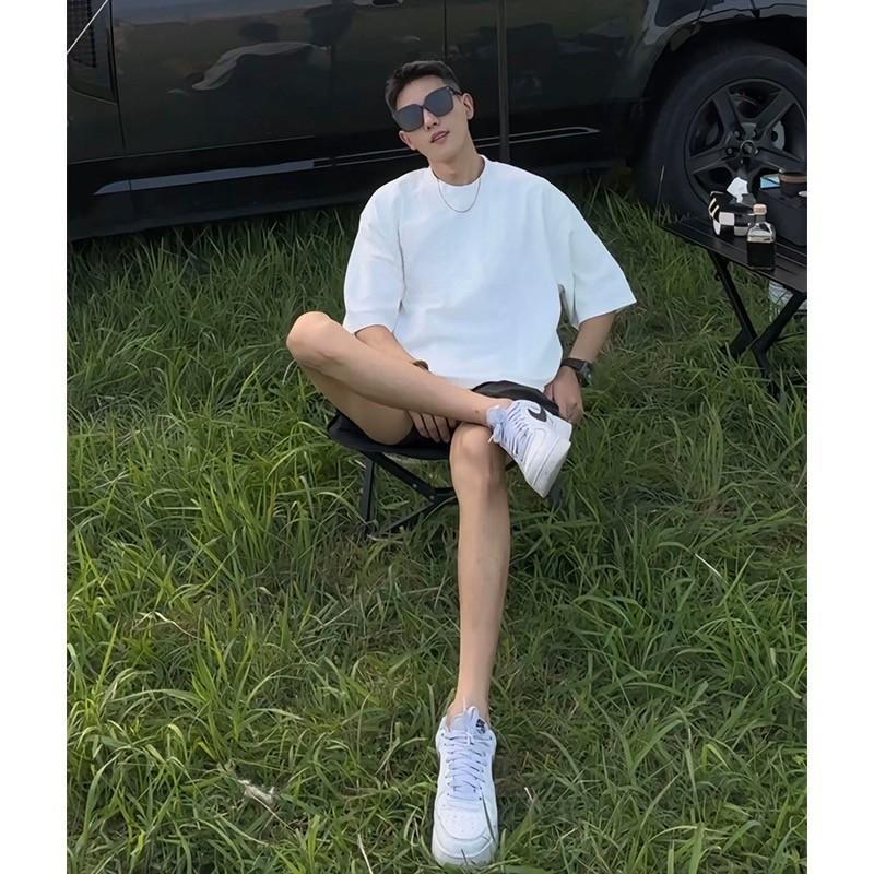 小领口纯色短袖男夏季cleanfit黑色t恤潮牌重磅美式纯棉打底衫男详情6